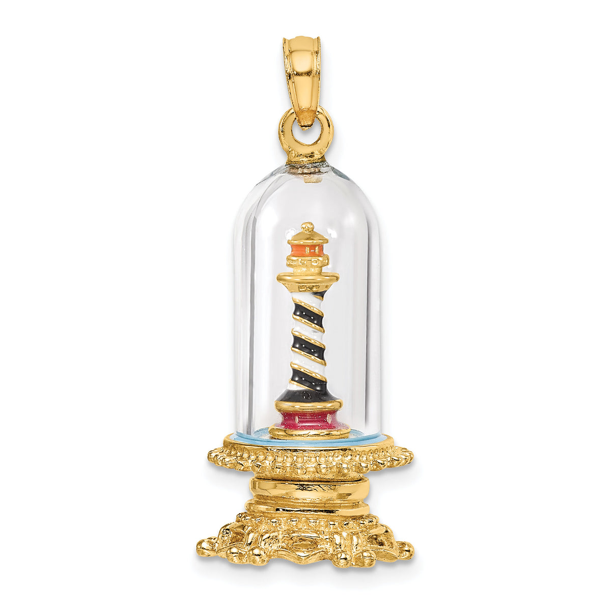 14K 3-D Enamel Lighthouse In Glass Dome Charm-K6856