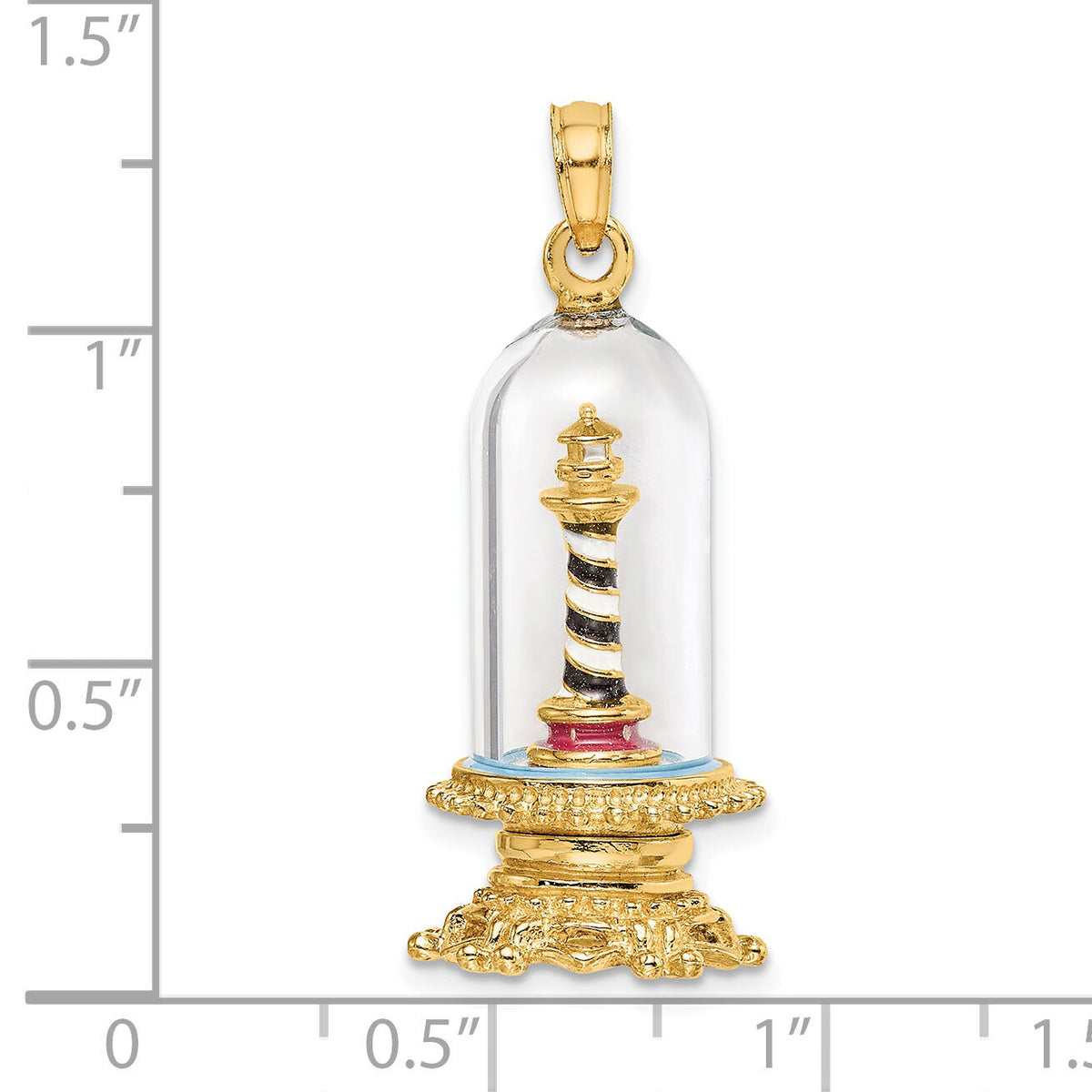 14K 3-D Enamel Lighthouse In Glass Dome Charm-K6856
