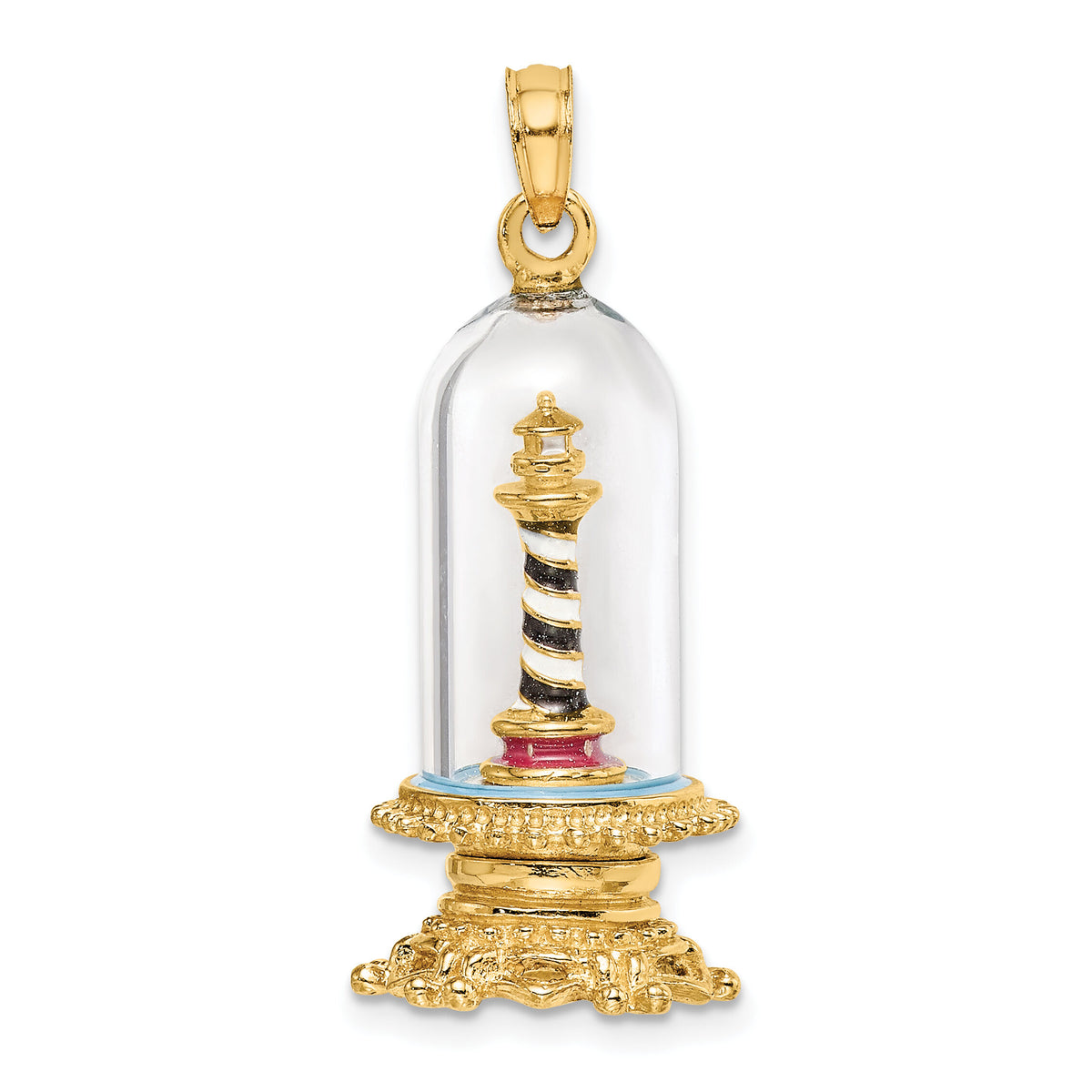 14K 3-D Enamel Lighthouse In Glass Dome Charm-K6856