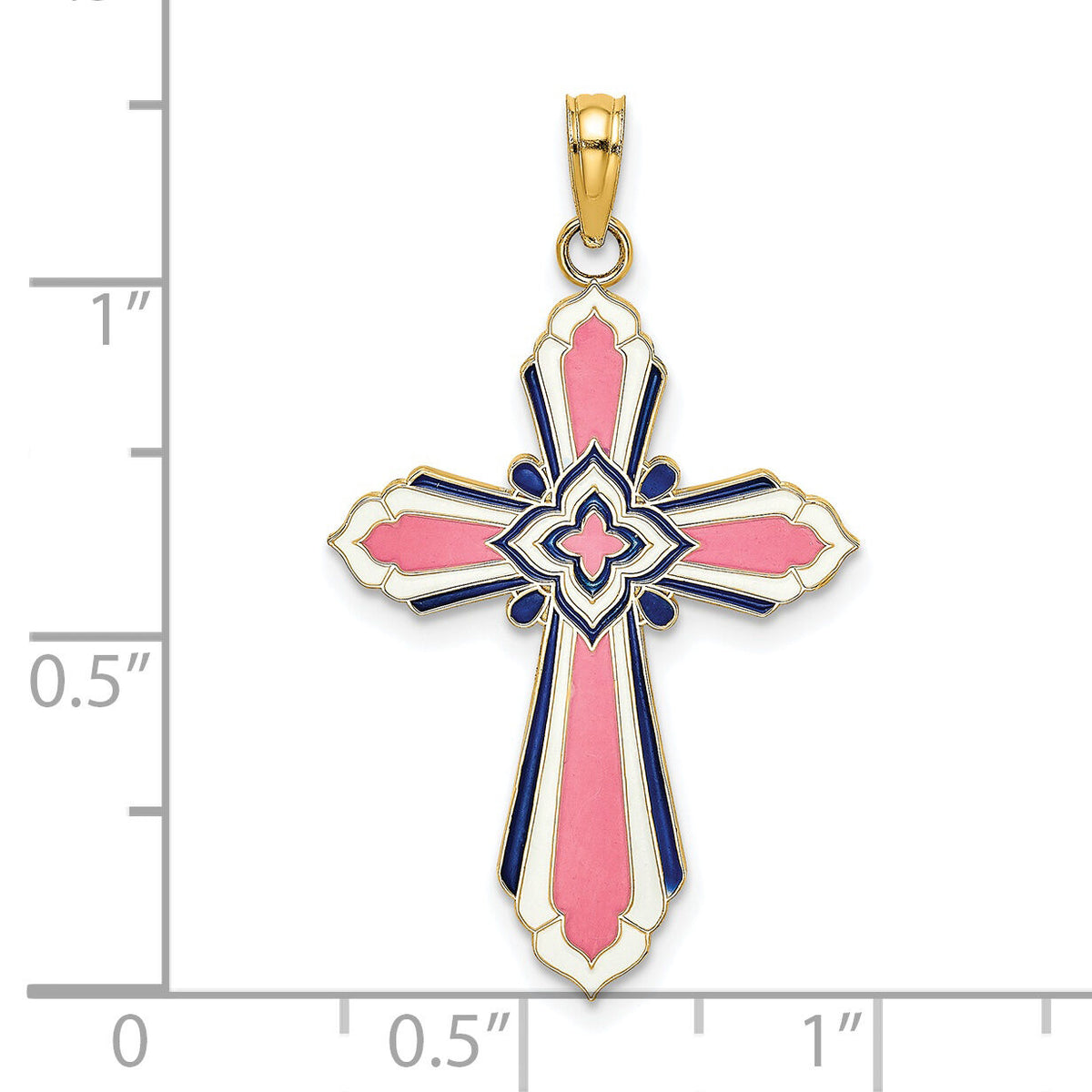 14K 3-D W/ Pink and White Enamel Cross Charm-K6858