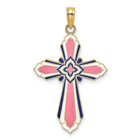 14K 3-D W/ Pink and White Enamel Cross Charm-K6858