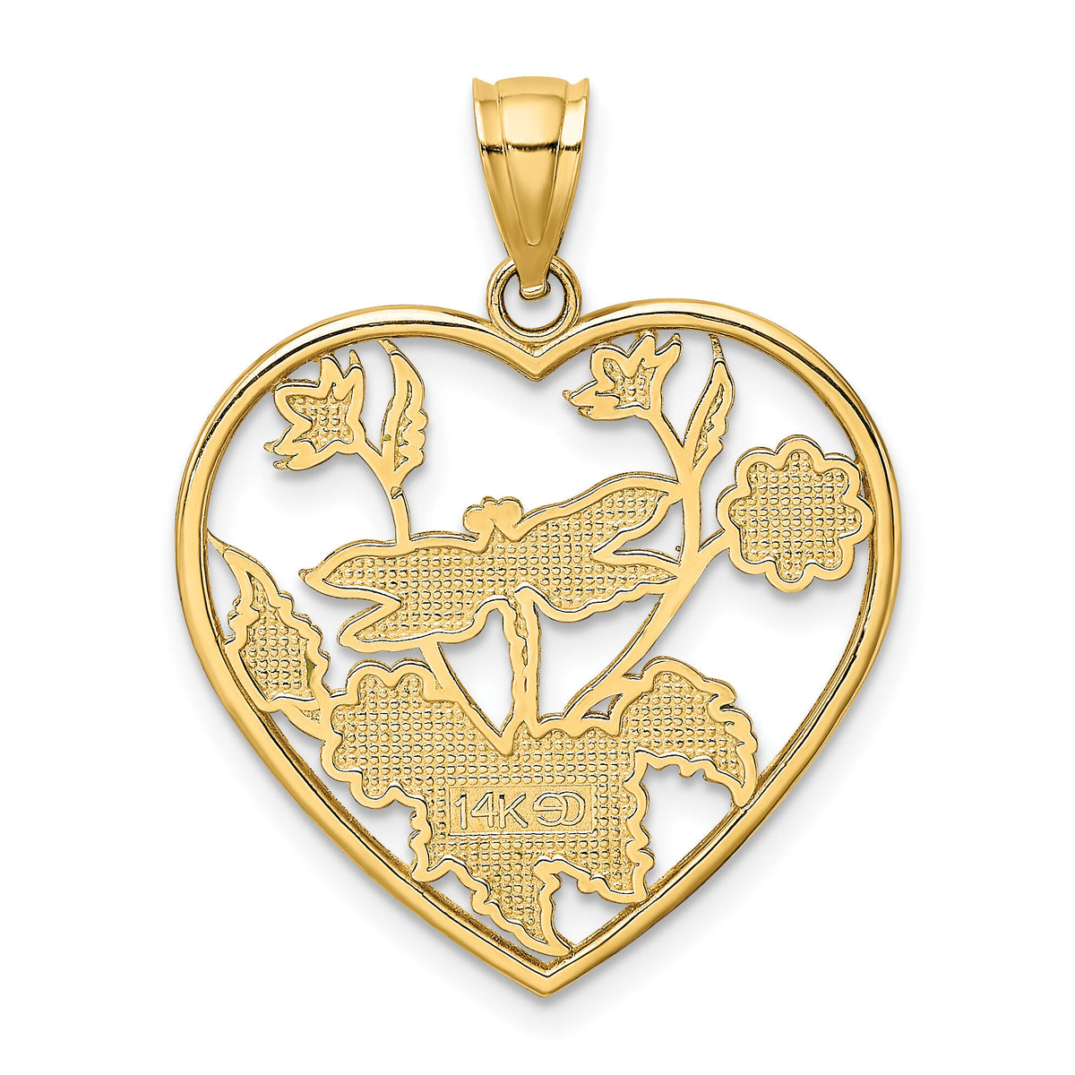 14K Enamel Dragonfly and Flower in Heart Charm-K6861