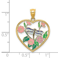 14K Enamel Dragonfly and Flower in Heart Charm-K6861