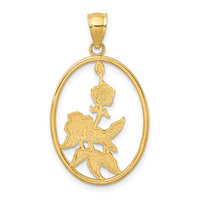 14K w/ Enamel Hummingbird and Flowers In Oval Frame Charm-K6863