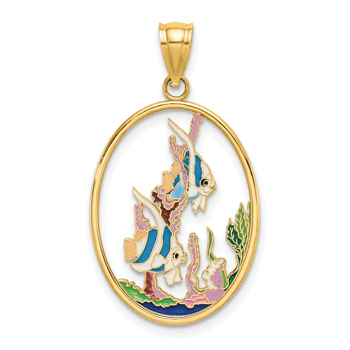 14K Enamel Angelfish In Underwater Scene Charm-K6865