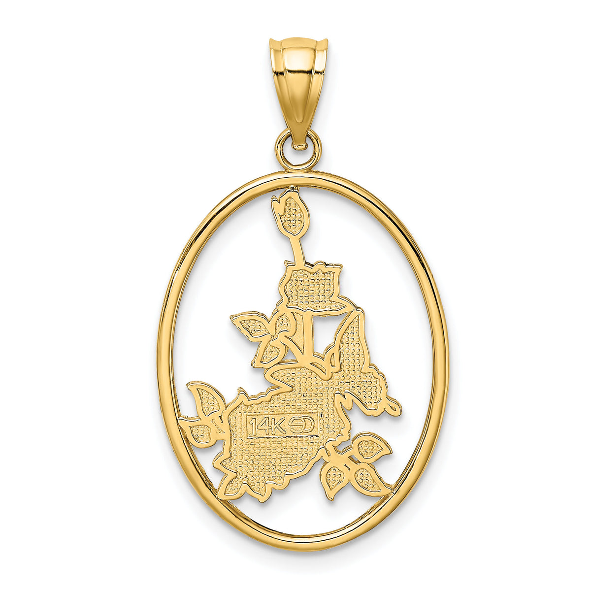 14K Enamel White Butterfly In Oval w/ Orange Flowers Charm-K6866