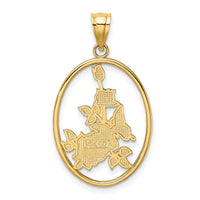 14K Enamel White Butterfly In Oval w/ Orange Flowers Charm-K6866