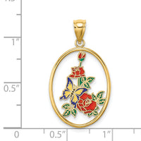 14K Enamel Yellow Butterfly in Oval Red Flower Charm-K6867