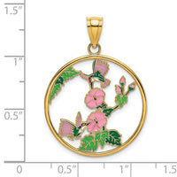 14K w/ Enamel Hummingbirds and Flowers In Circle Charm-K6868