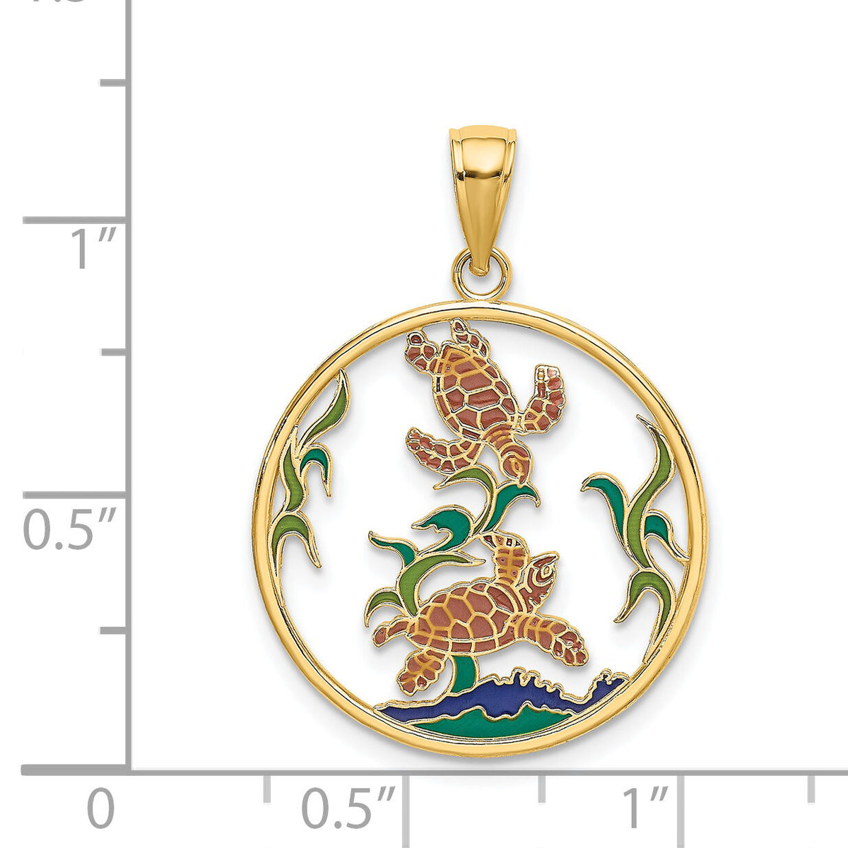 14K Enamel Sea Turtles In Circle Charm-K6869