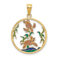 14K Enamel Sea Turtles In Circle Charm-K6869