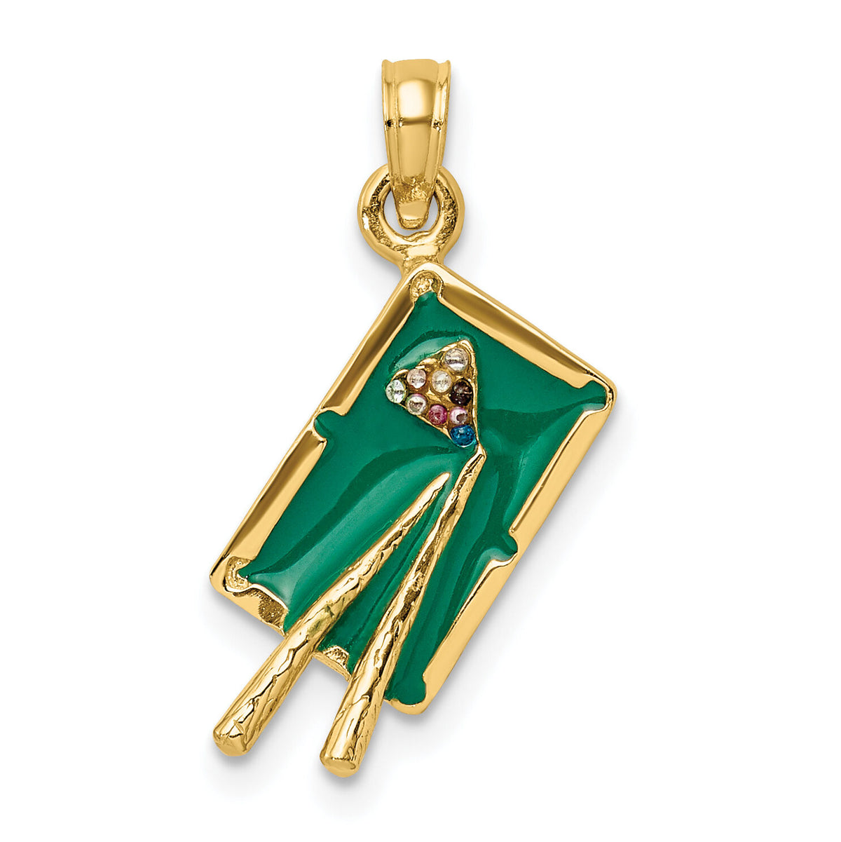 14K W/ Green Enamel 3-D Pool Table Charm-K6870