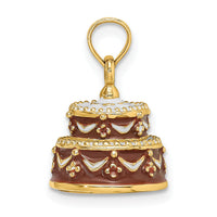 14K 3-D Enameled HAPPY BIRTHDAY Cake w/Brown Frosting Charm-K6871