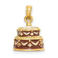 14K 3-D Enameled HAPPY BIRTHDAY Cake w/Brown Frosting Charm-K6871
