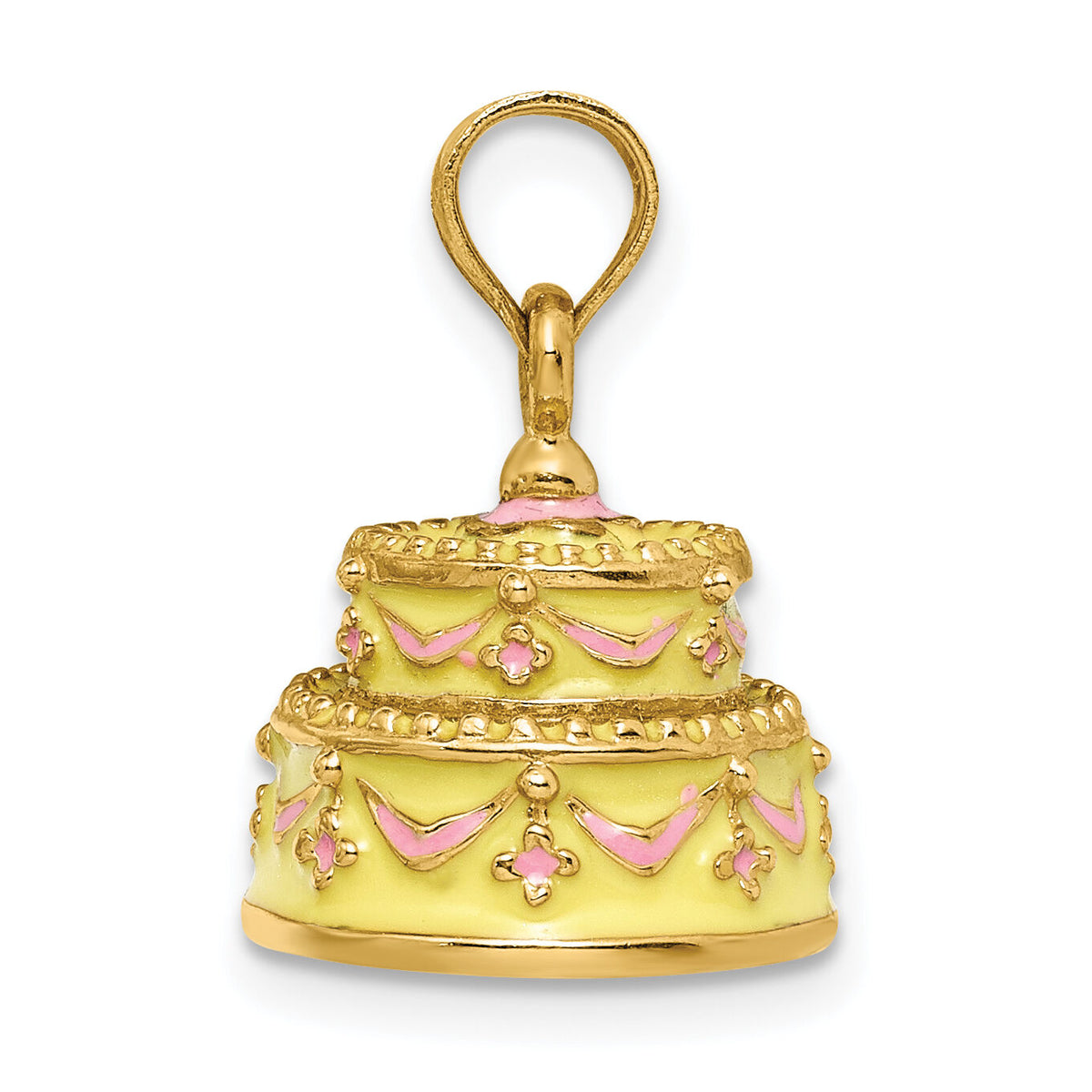 14K 3-D HAPPY ANNIVERSARY Cake w/Yellow Frosting Charm-K6872