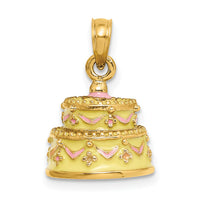 14K 3-D HAPPY ANNIVERSARY Cake w/Yellow Frosting Charm-K6872
