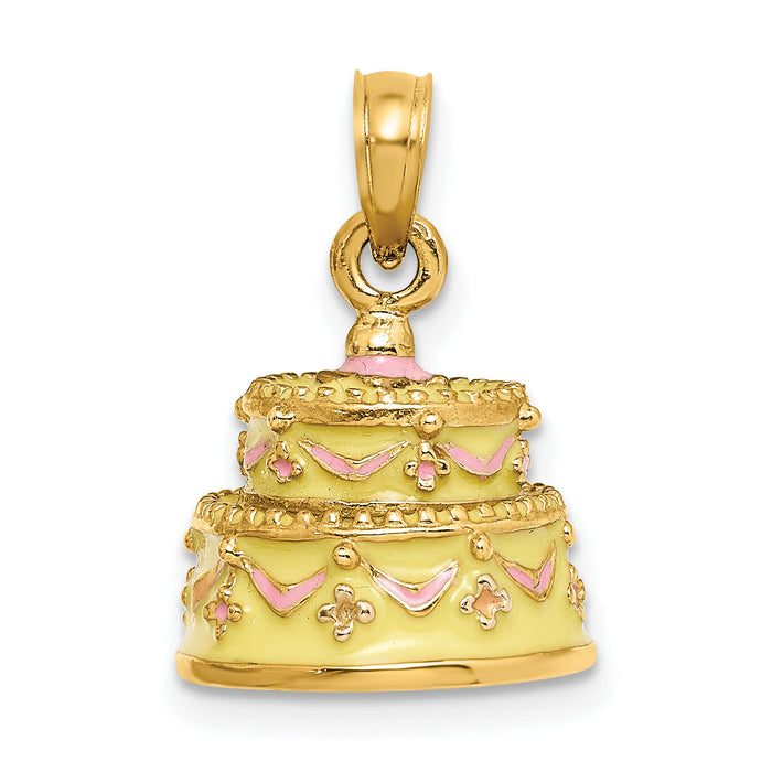 14K 3-D HAPPY ANNIVERSARY Cake w/Yellow Frosting Charm-K6872