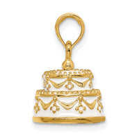 14K Polished Enameled JUST MARRIED 3-D Wedding Cake Pendant-K6873