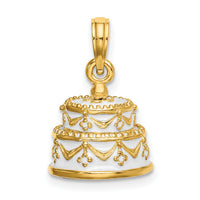 14K Polished Enameled JUST MARRIED 3-D Wedding Cake Pendant-K6873