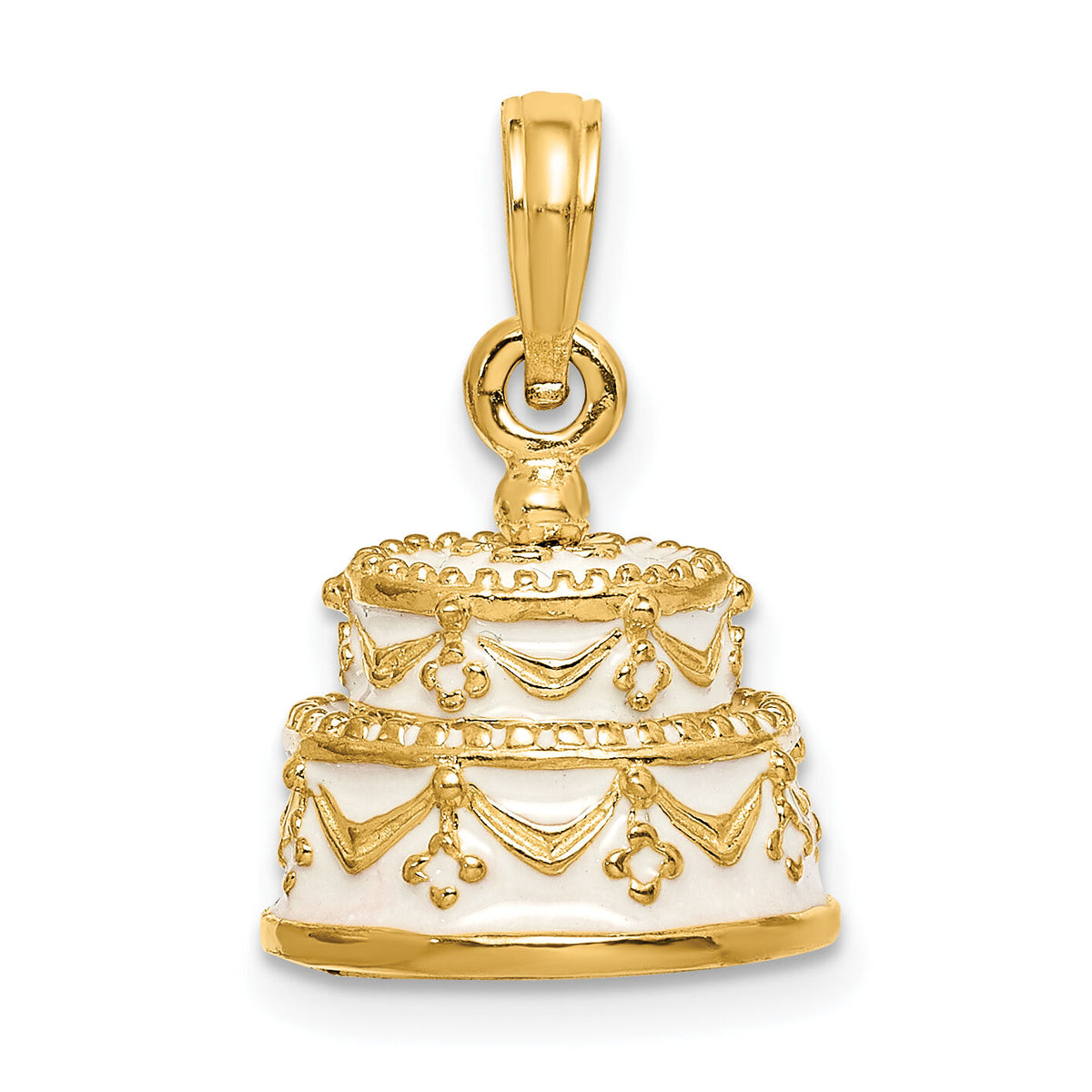 14K Polished Enameled JUST MARRIED 3-D Wedding Cake Pendant-K6873