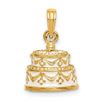 14K Polished Enameled JUST MARRIED 3-D Wedding Cake Pendant-K6873