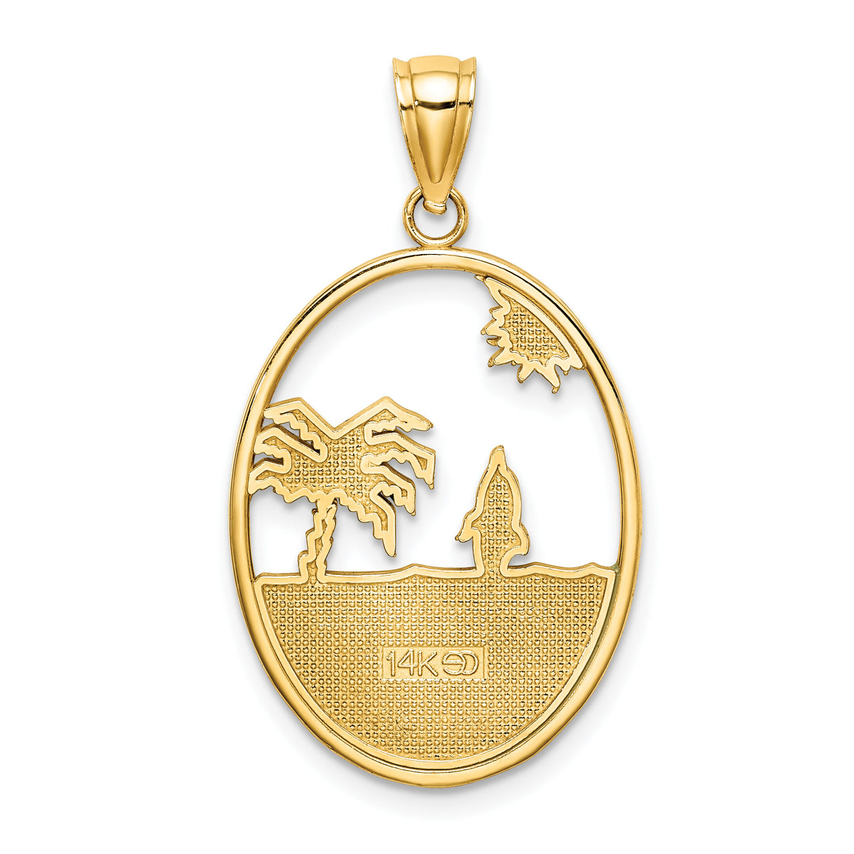 14K Enamel Dolphin Jumping In Beach Scene Charm-K6874