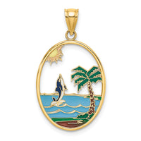 14K Enamel Dolphin Jumping In Beach Scene Charm-K6874