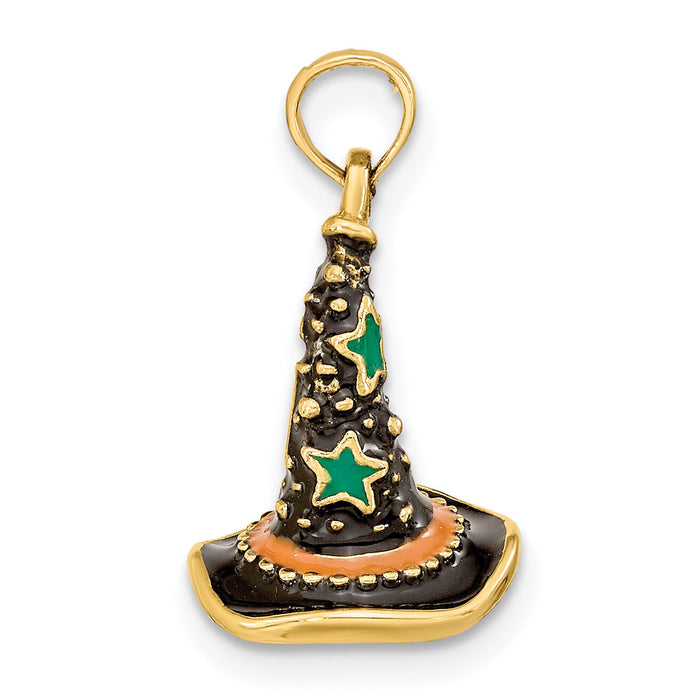 14K w/ Enamel 3-D Witch's Hat (Halloween) Charm-K6883