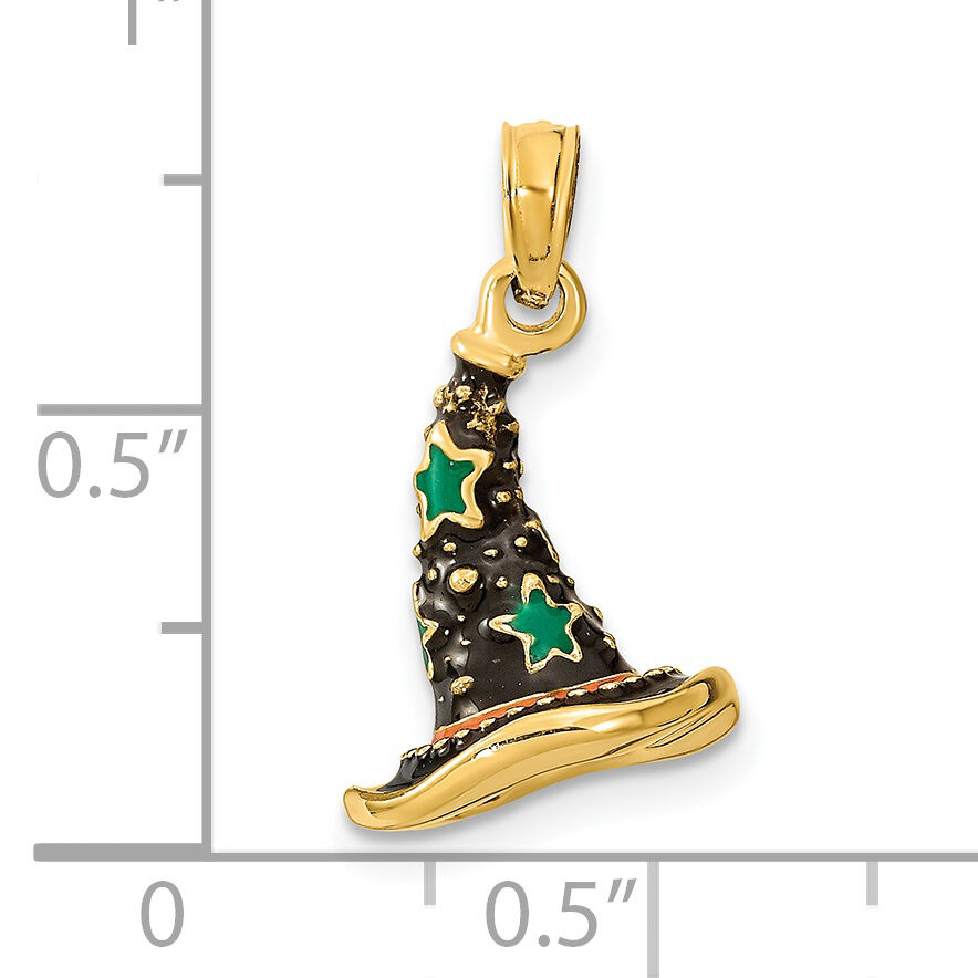 14K w/ Enamel 3-D Witch's Hat (Halloween) Charm-K6883