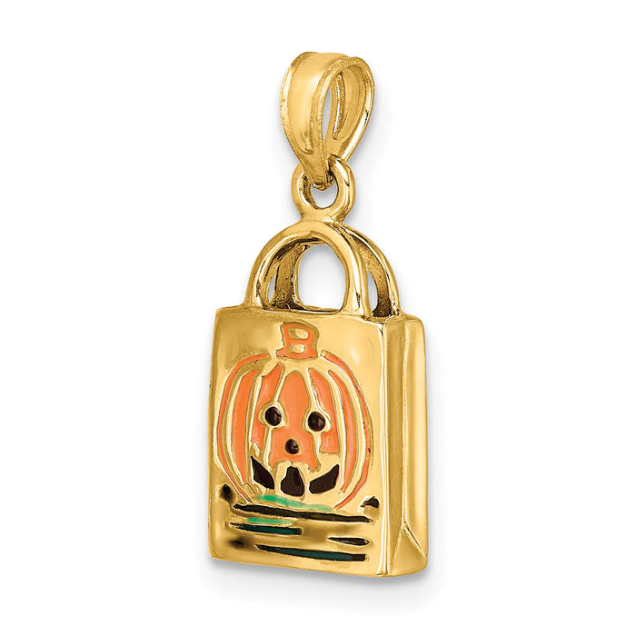 14K 3-D Enameled Jack-o-Lantern Trick or Treat Bag Charm-K6884