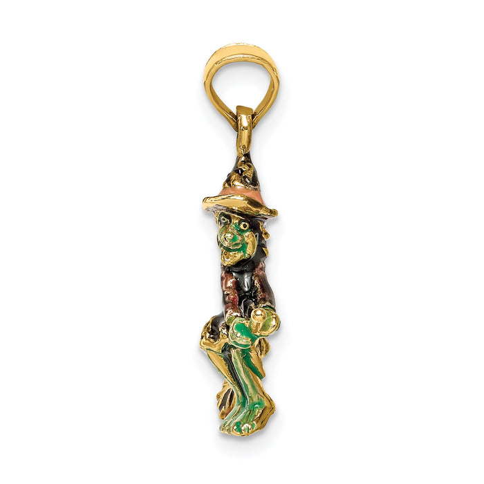 14K 3-D Enameled Witch Flying on Broom Charm-K6887