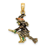14K 3-D Enameled Witch Flying on Broom Charm-K6887