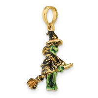 14K 3-D Enameled Witch Flying on Broom Charm-K6887
