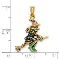 14K 3-D Enameled Witch Flying on Broom Charm-K6887