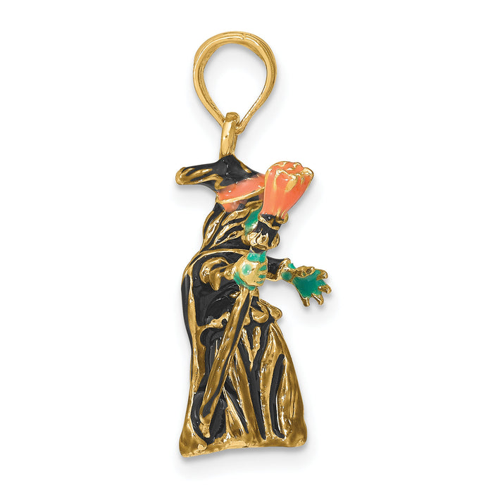 14K 3-D Enameled Witch w/Broom Charm-K6888