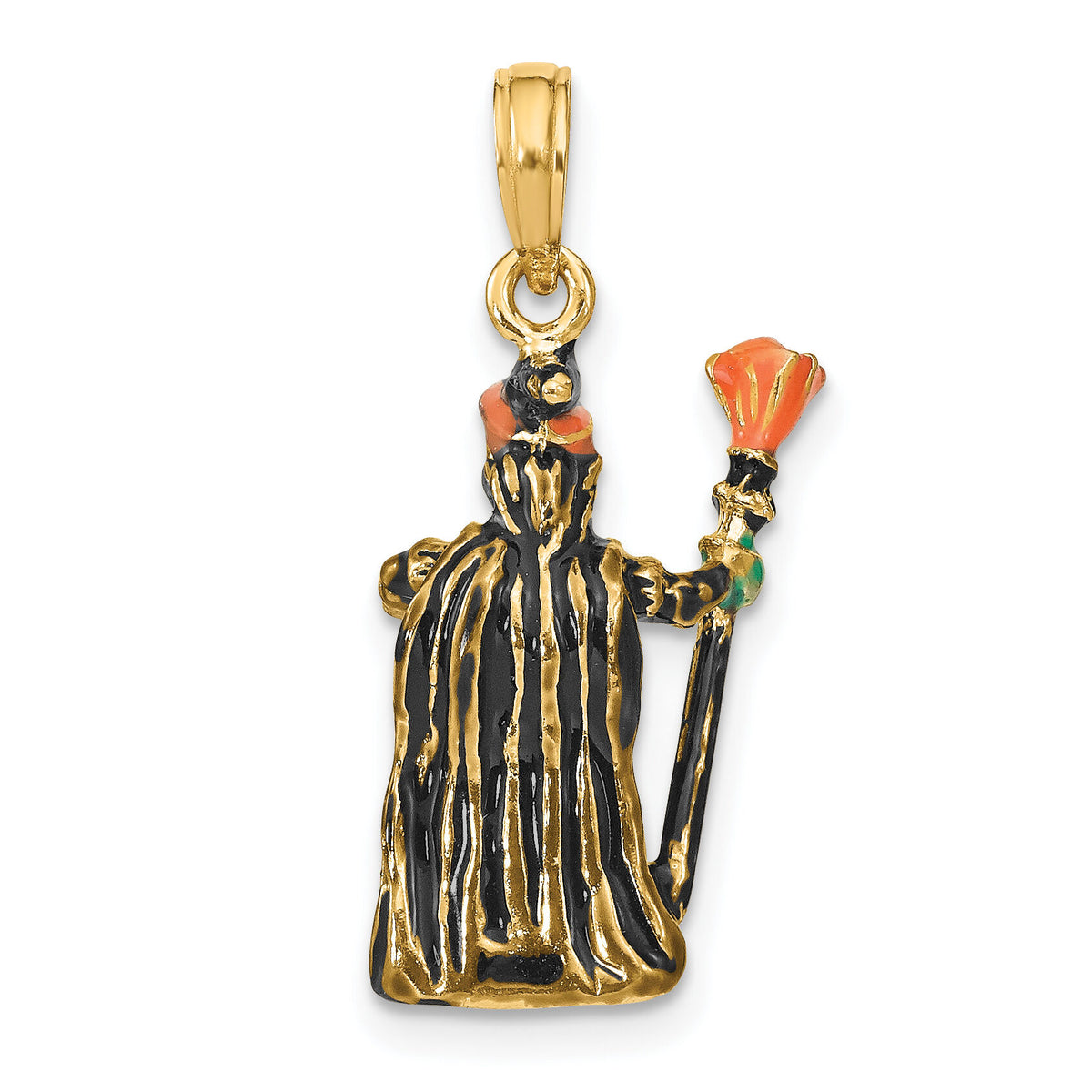 14K 3-D Enameled Witch w/Broom Charm-K6888