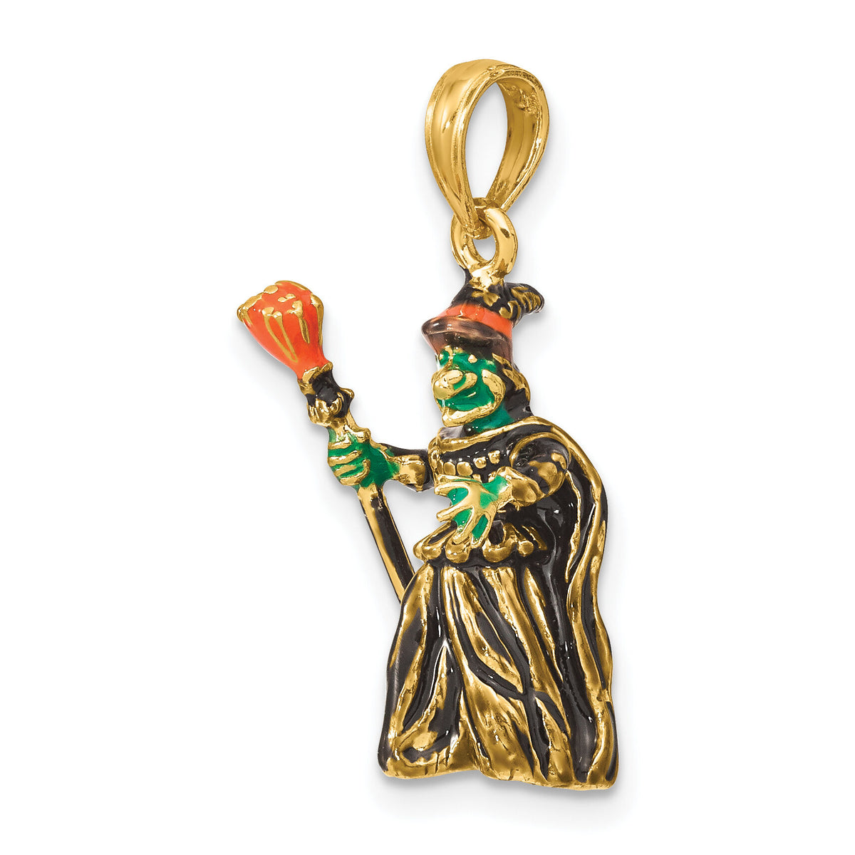 14K 3-D Enameled Witch w/Broom Charm-K6888
