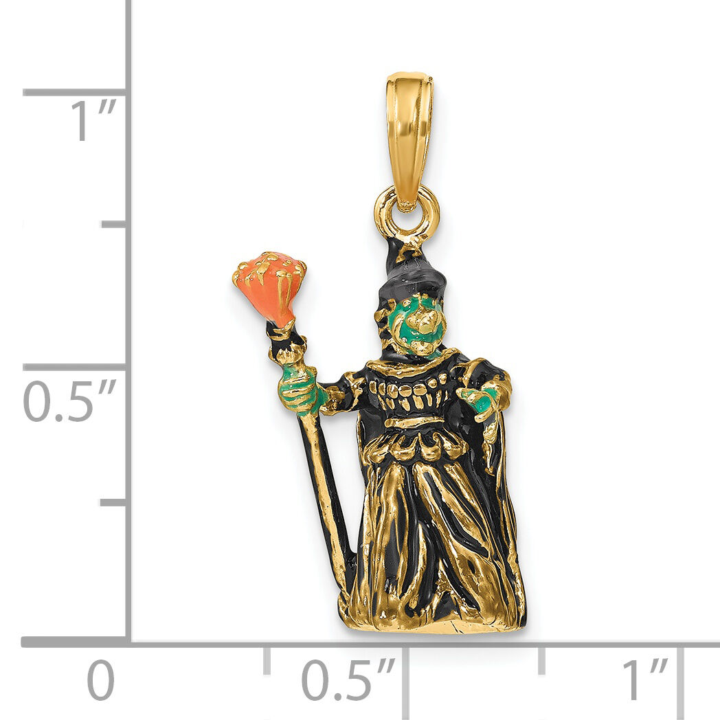 14K 3-D Enameled Witch w/Broom Charm-K6888