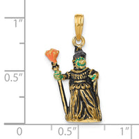 14K 3-D Enameled Witch w/Broom Charm-K6888
