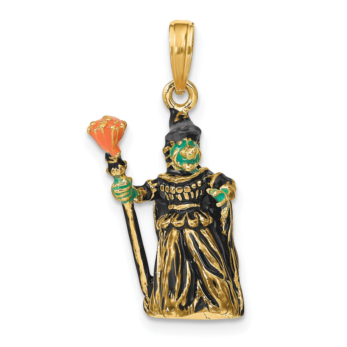 14K 3-D Enameled Witch w/Broom Charm-K6888
