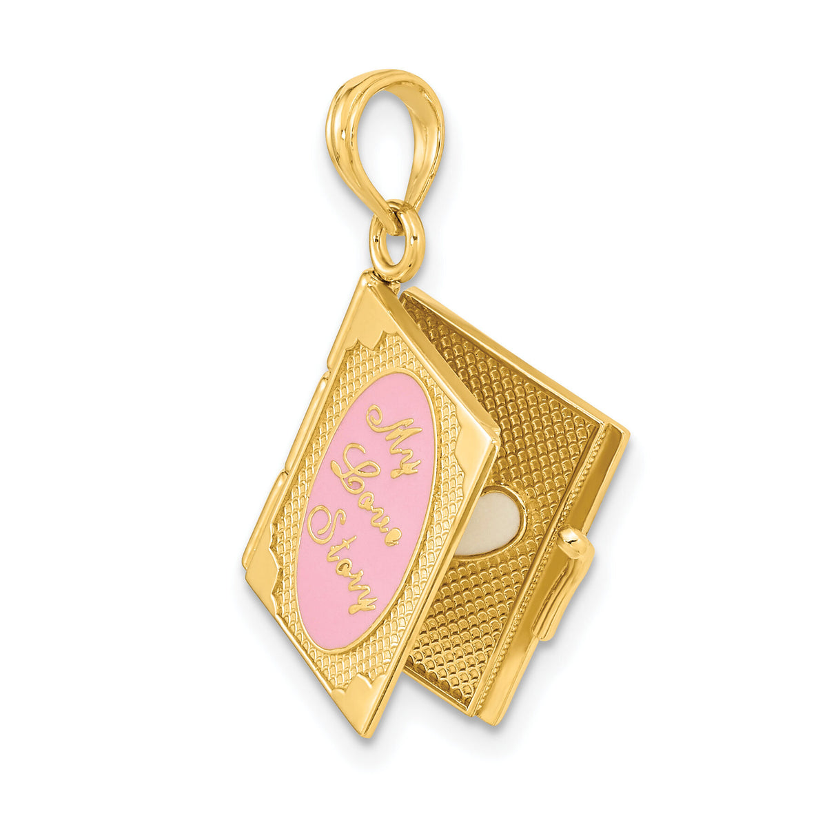14K Enameled 3D Moveable MY LOVE STORY Book Pendant-K6893