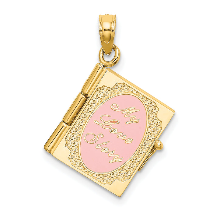 14K Enameled 3D Moveable MY LOVE STORY Book Pendant-K6893
