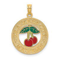 14K TRAVERSE CITY MI Enamel Cherry Charm-K6898