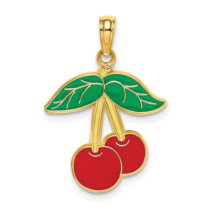 14K Cherries With Enamel Leaf Charm-K6899