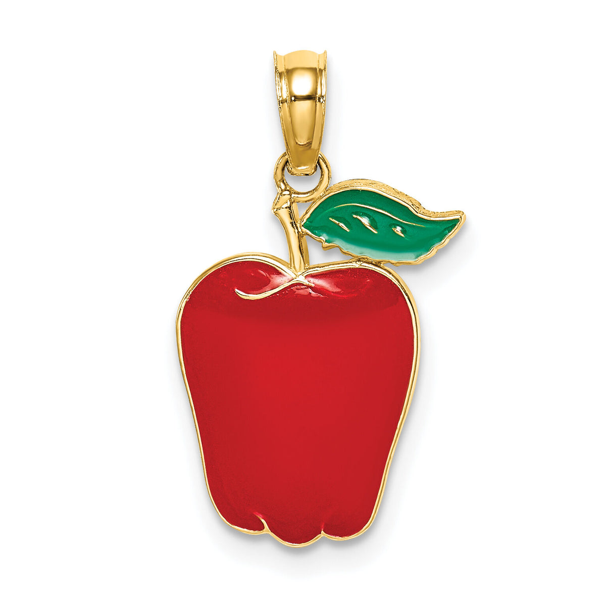 14K Enamel Red Delicious Apple W/Stem and Leaf Charm-K6900