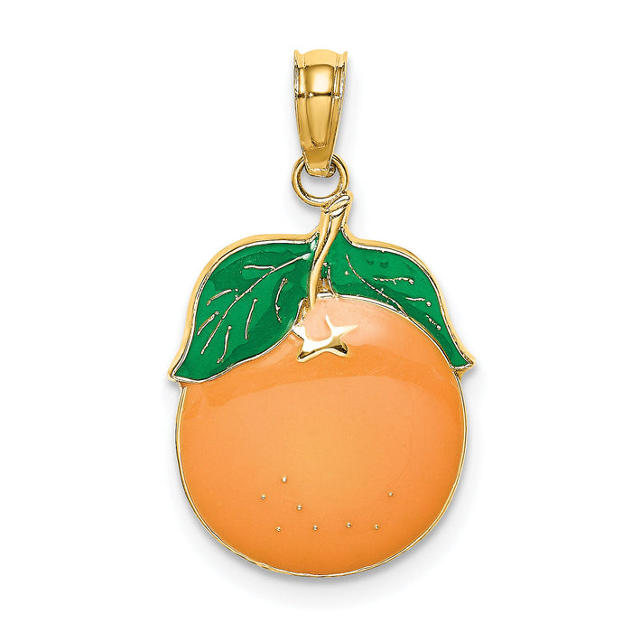 14K Enamel Orange W/Stem and Leaf Charm-K6901