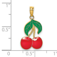 14K W/ Enamel Cherries With  Leaf Charm-K6904