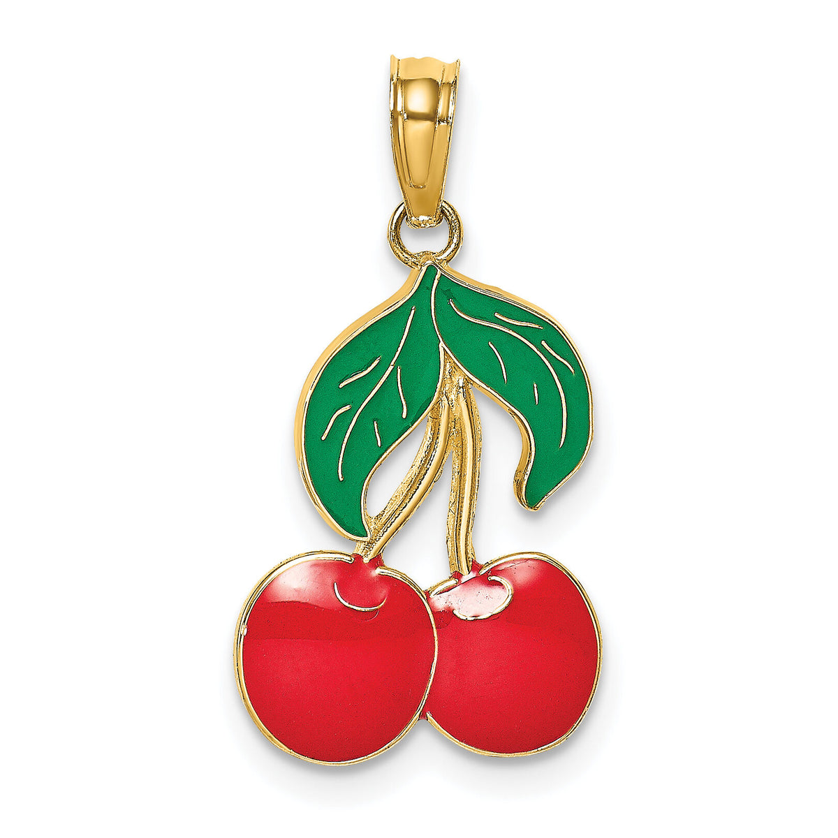 14K W/ Enamel Cherries With  Leaf Charm-K6904