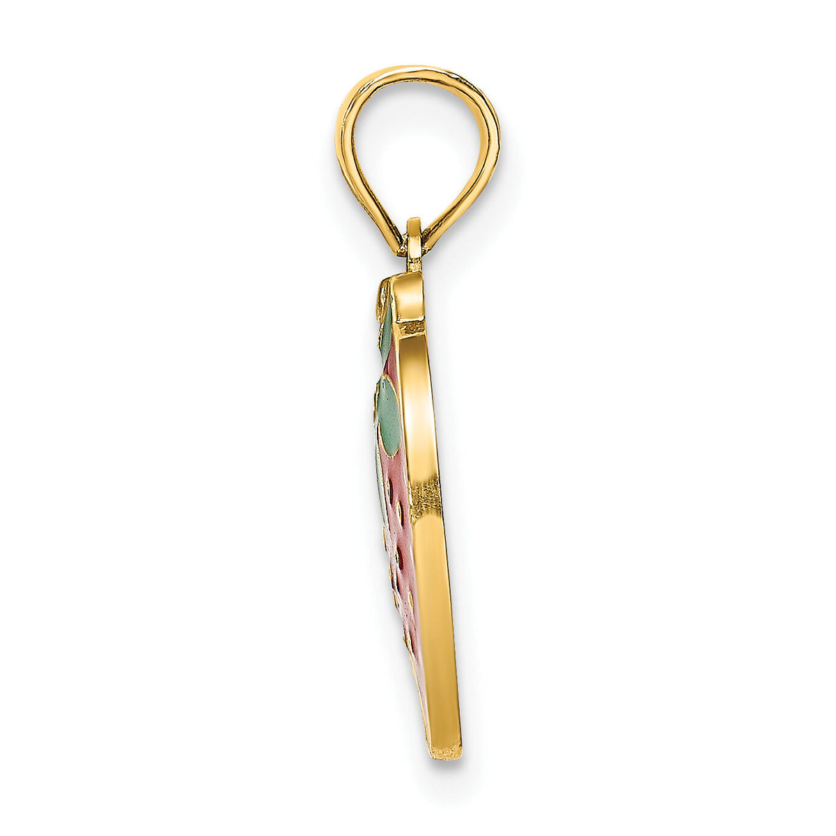 14K W/ Enamel Strawberry With Leaf Charm-K6905