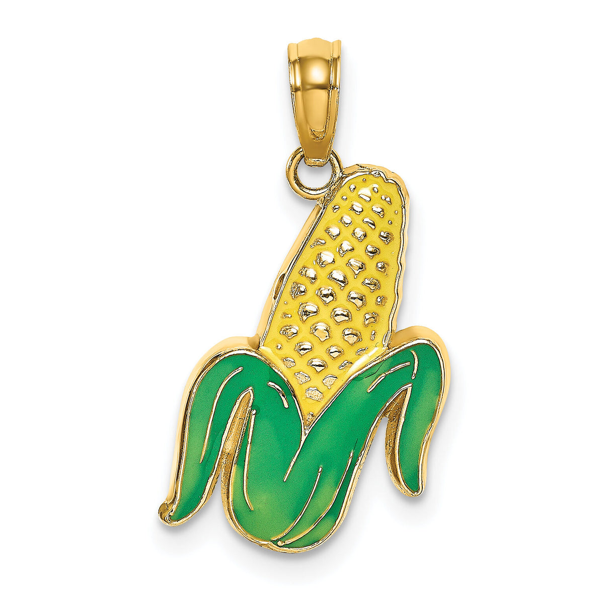 14K w/ Enamel Corn with Peeled Husk Charm-K6906